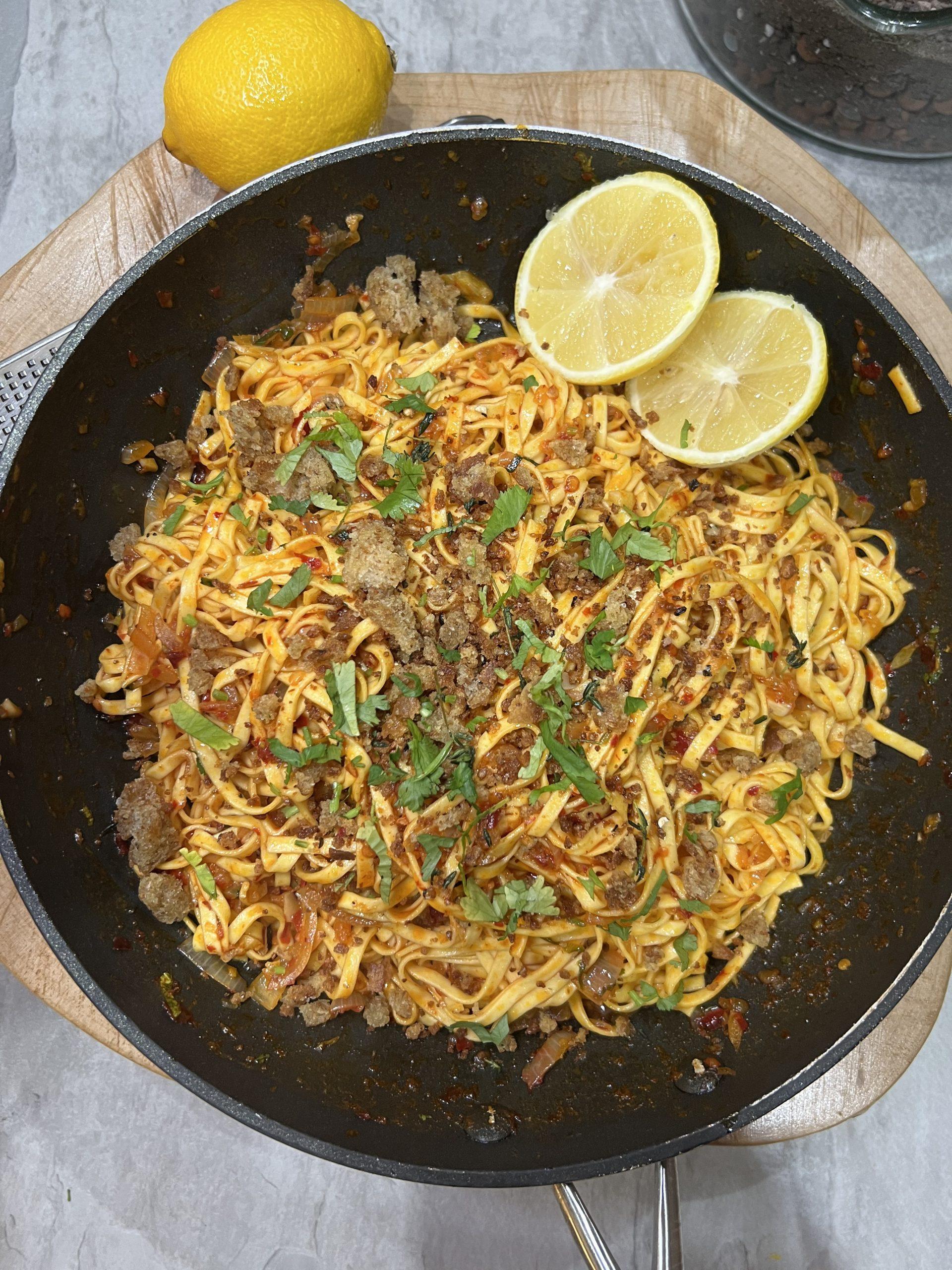 Lemon Linguine with Nduja & Crunchy Breadcrumbs
