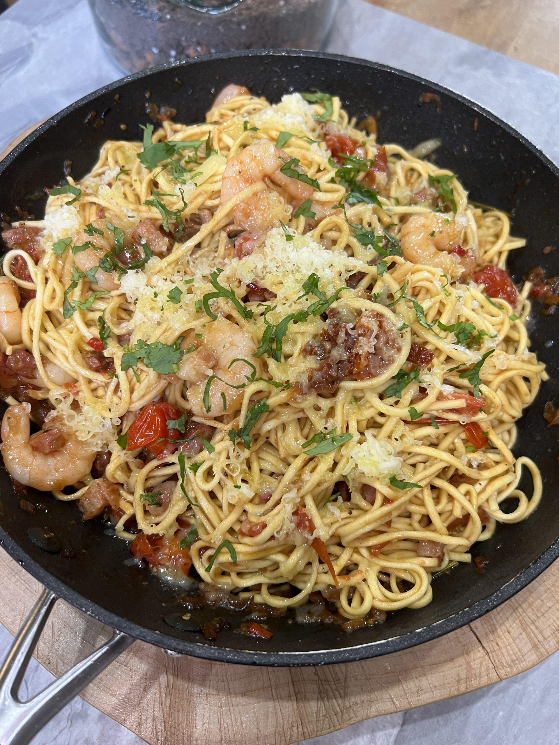 Darragh’s Pancetta and Prawn Spaghetti