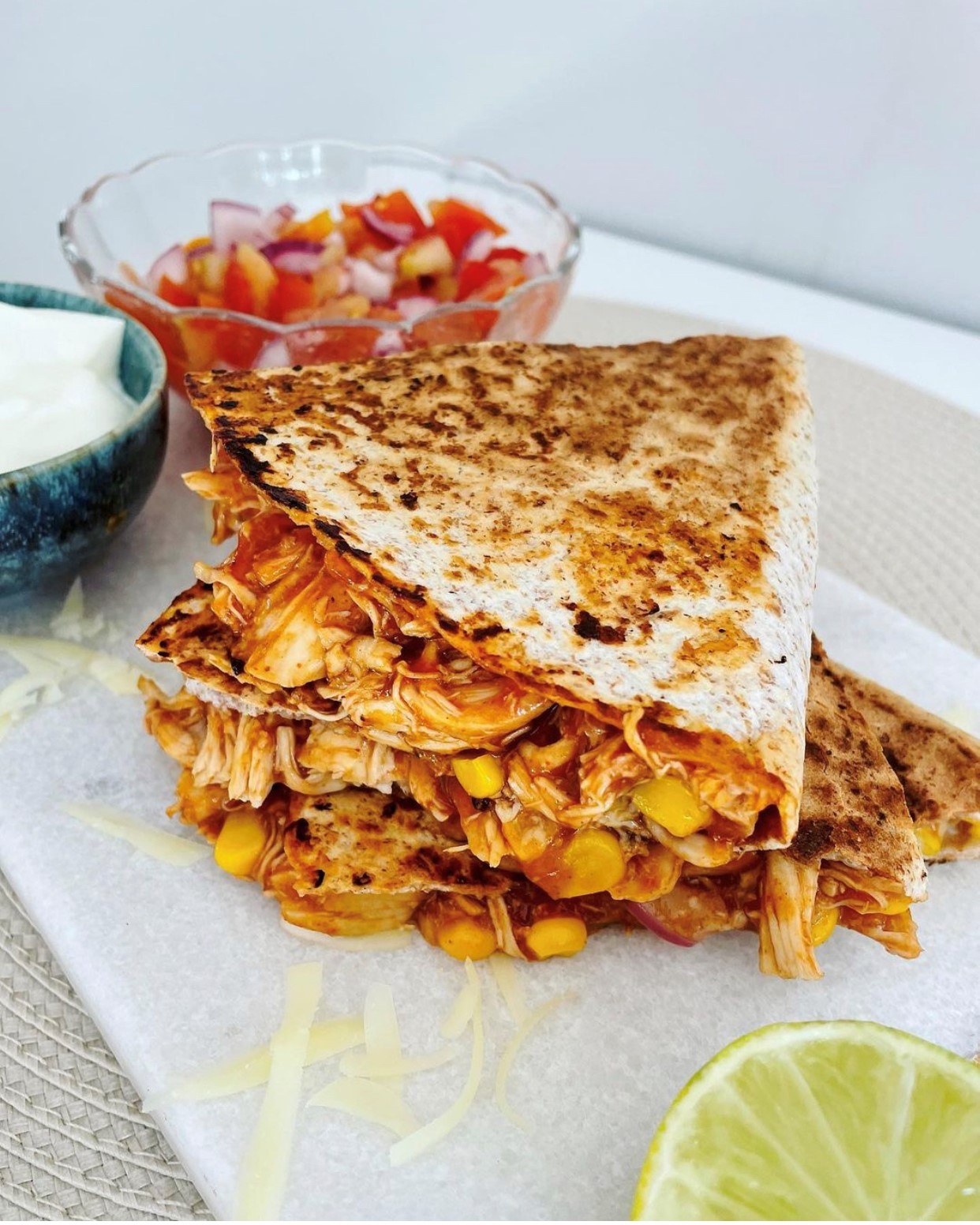 BBQ Chicken Quesadillas @JillBakes_