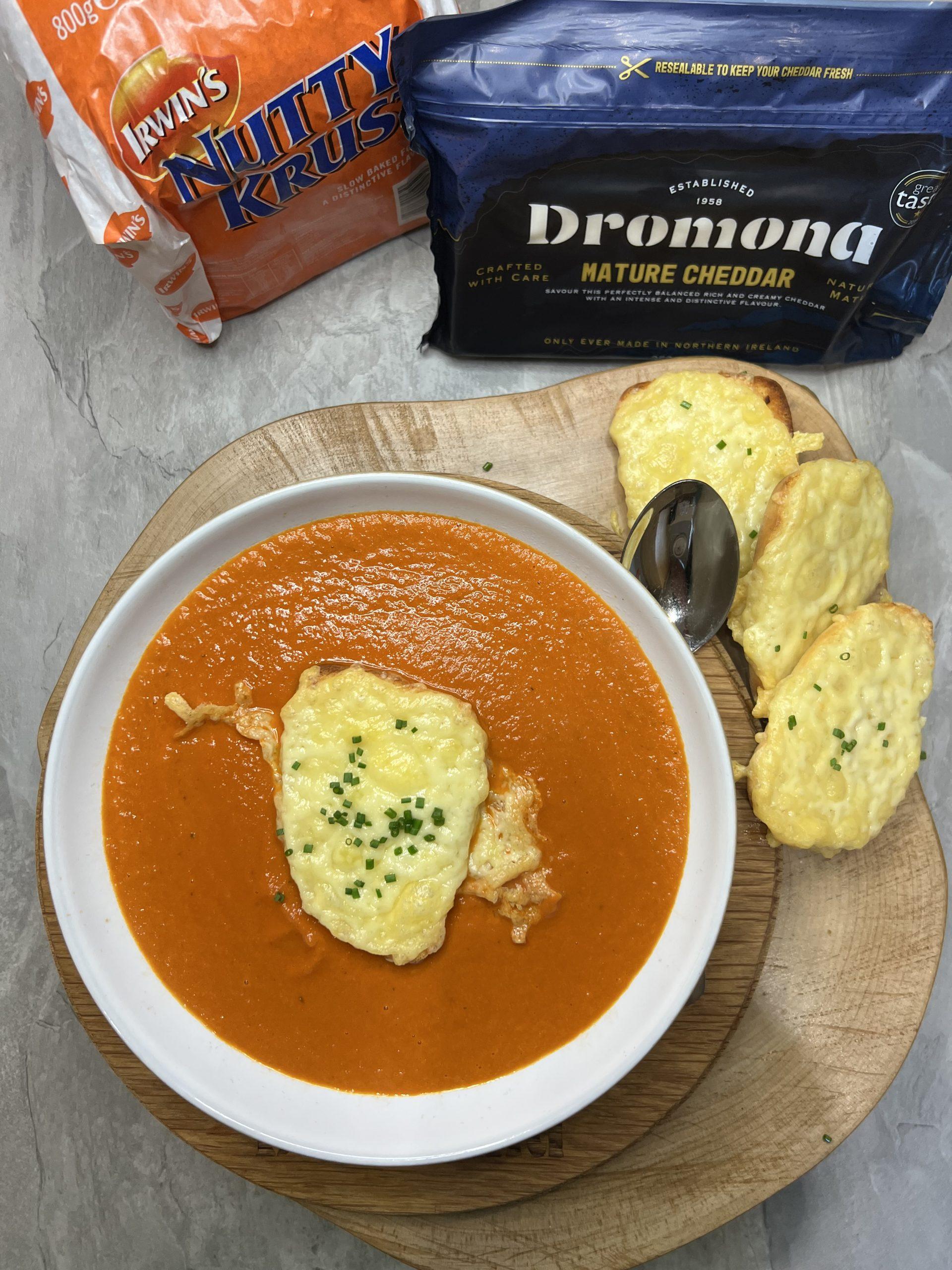 Darragh’s Creamy Tomato Soup with Cheesy Soda Bread Croutons